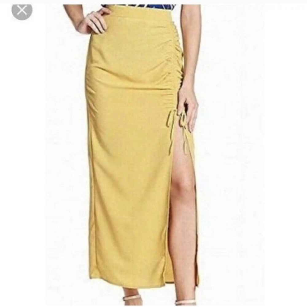Know One Cares Mustard Yellow Ruched Skirt Small